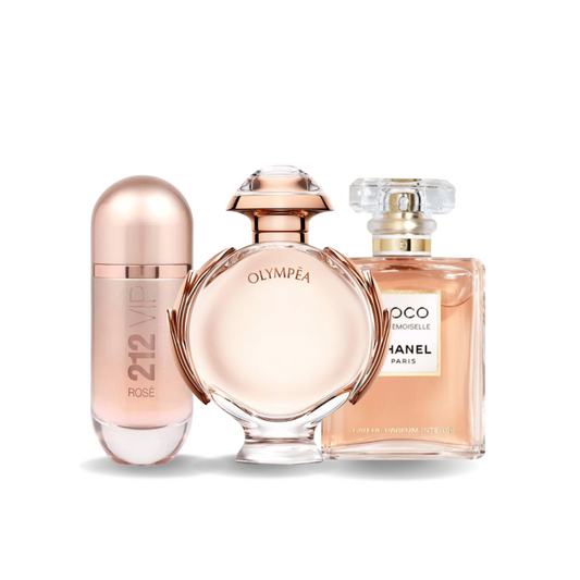 BLACK FRIDAY Combo de 3 Perfumes: Carolina Herrera 212 VIP ROSÉ, Paco Rabanne OLYMPÉA y Chanel COCO MADEMOISELLE - 100ml