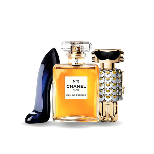 BLACK FRIDAY Combo de 3 Perfumes: Carolina Herrera GOOD GIRL, Chanel Nº5 y Paco Rabanne FAME - 100ml